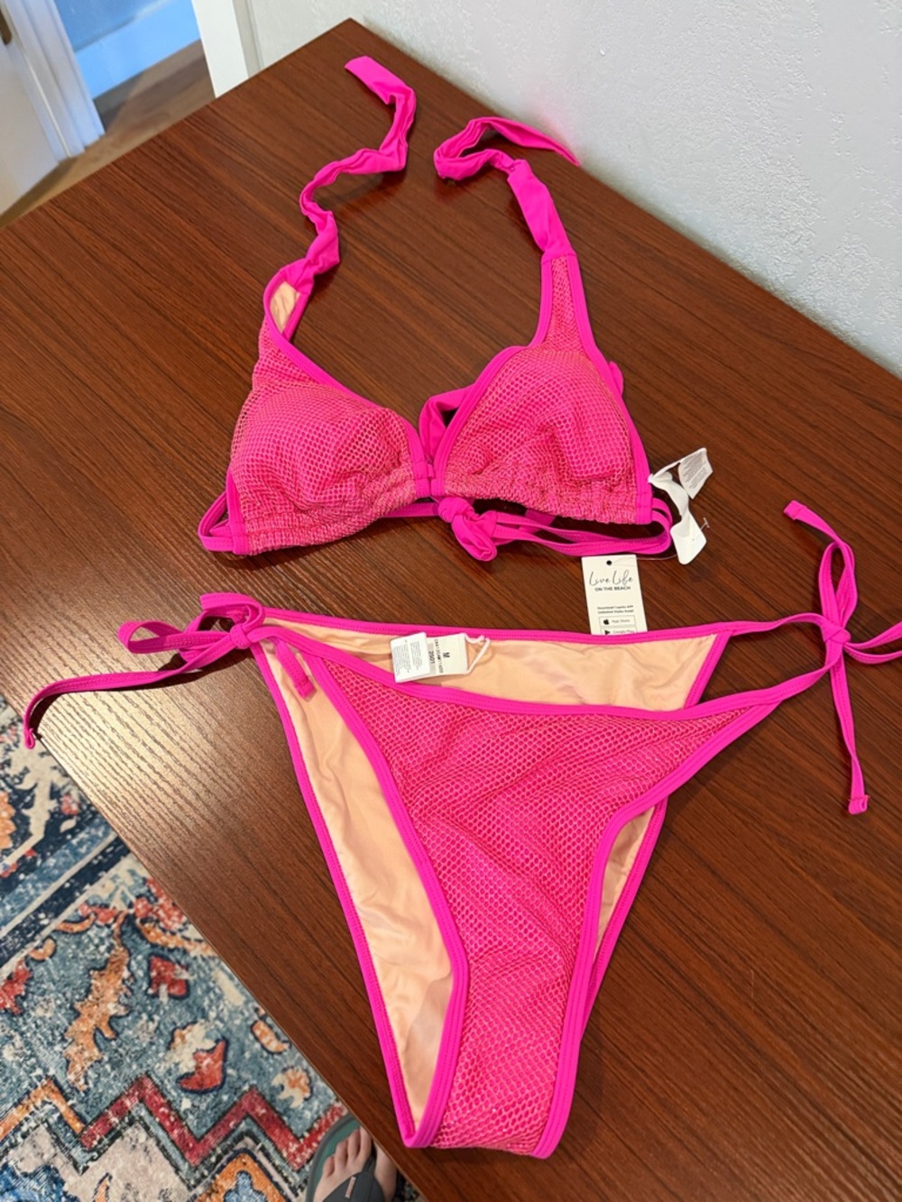 CUPSHE Hot Pink Mesh Tie-Side Bikini Set